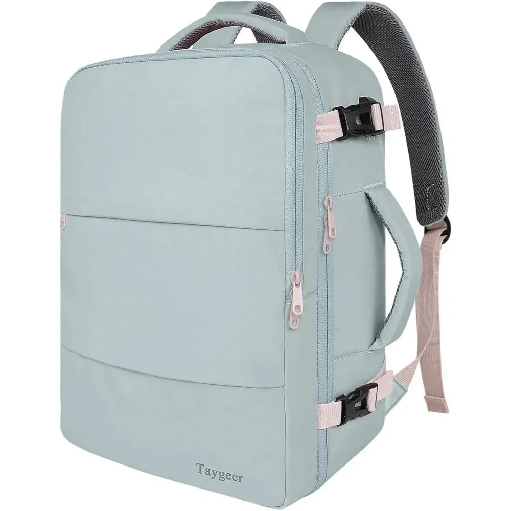 Travel Powder Blue Backpack for Women Carry On Laptop Bag USB Port TSA Pouch